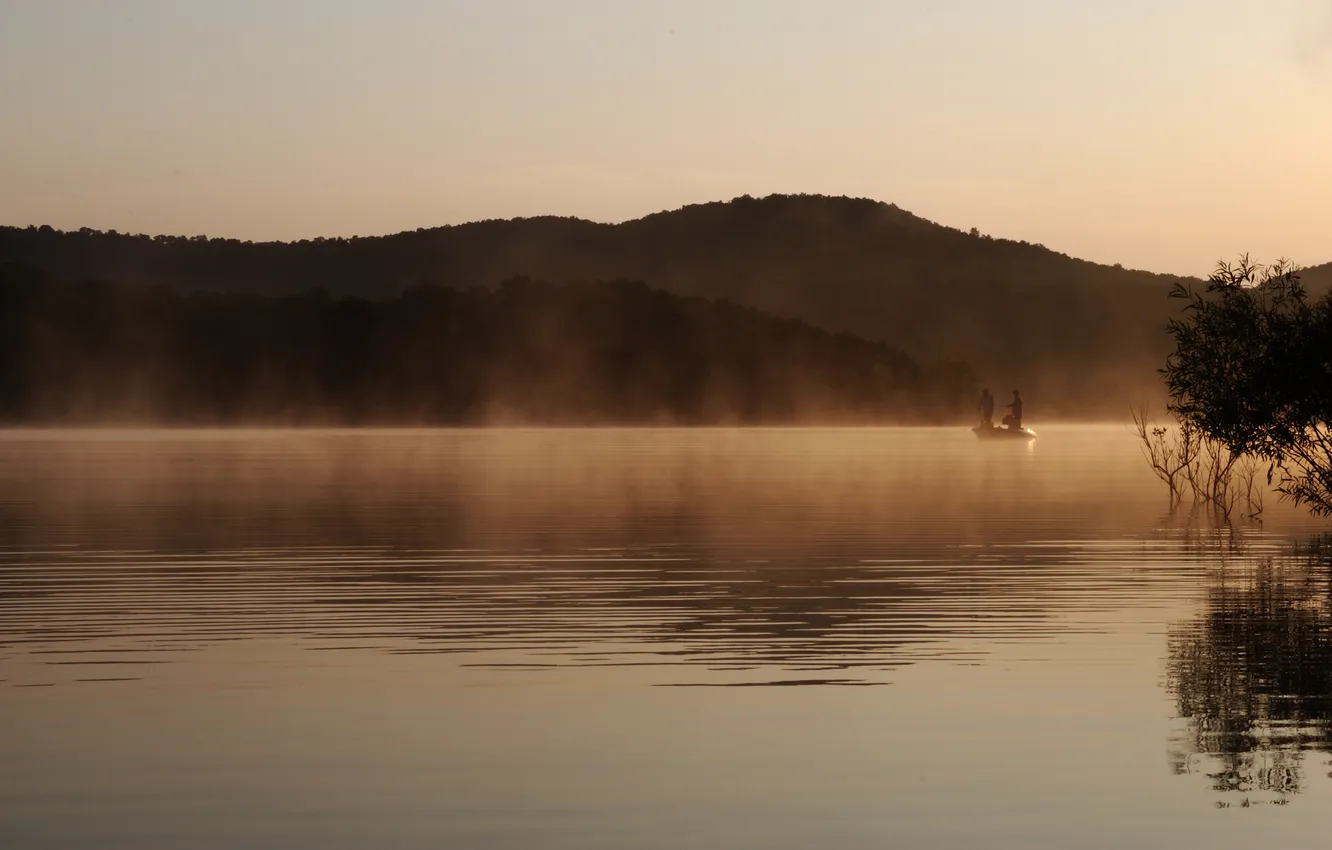 Фото обои озеро, утро, рыбаки, Sunrise, South West Missouri, Table Rock Lake