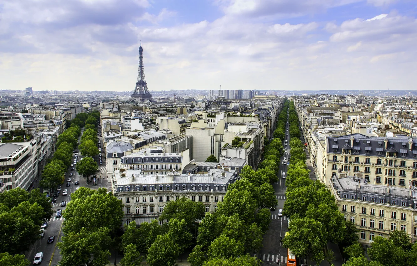 Фото обои Франция, Париж, дома, панорама, Эйфелева башня