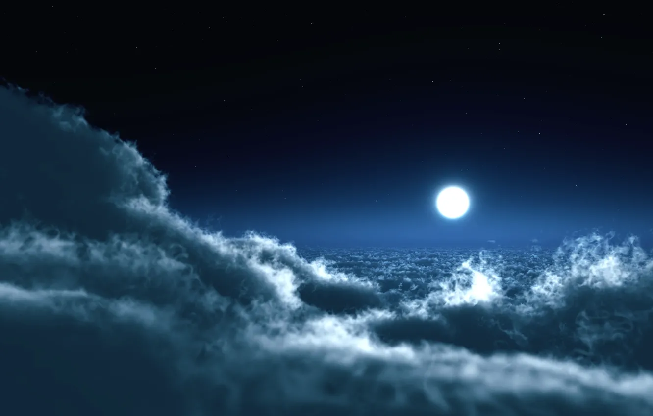 Фото обои небо, облака, ночь, фото, луна, пейзажи