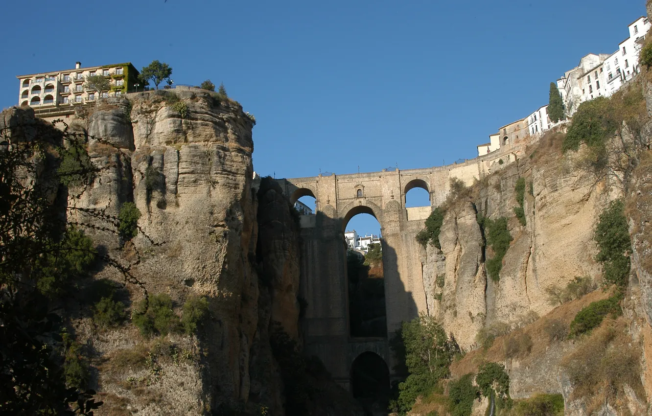 Фото обои Rock, Bridge, Spain, Ronda
