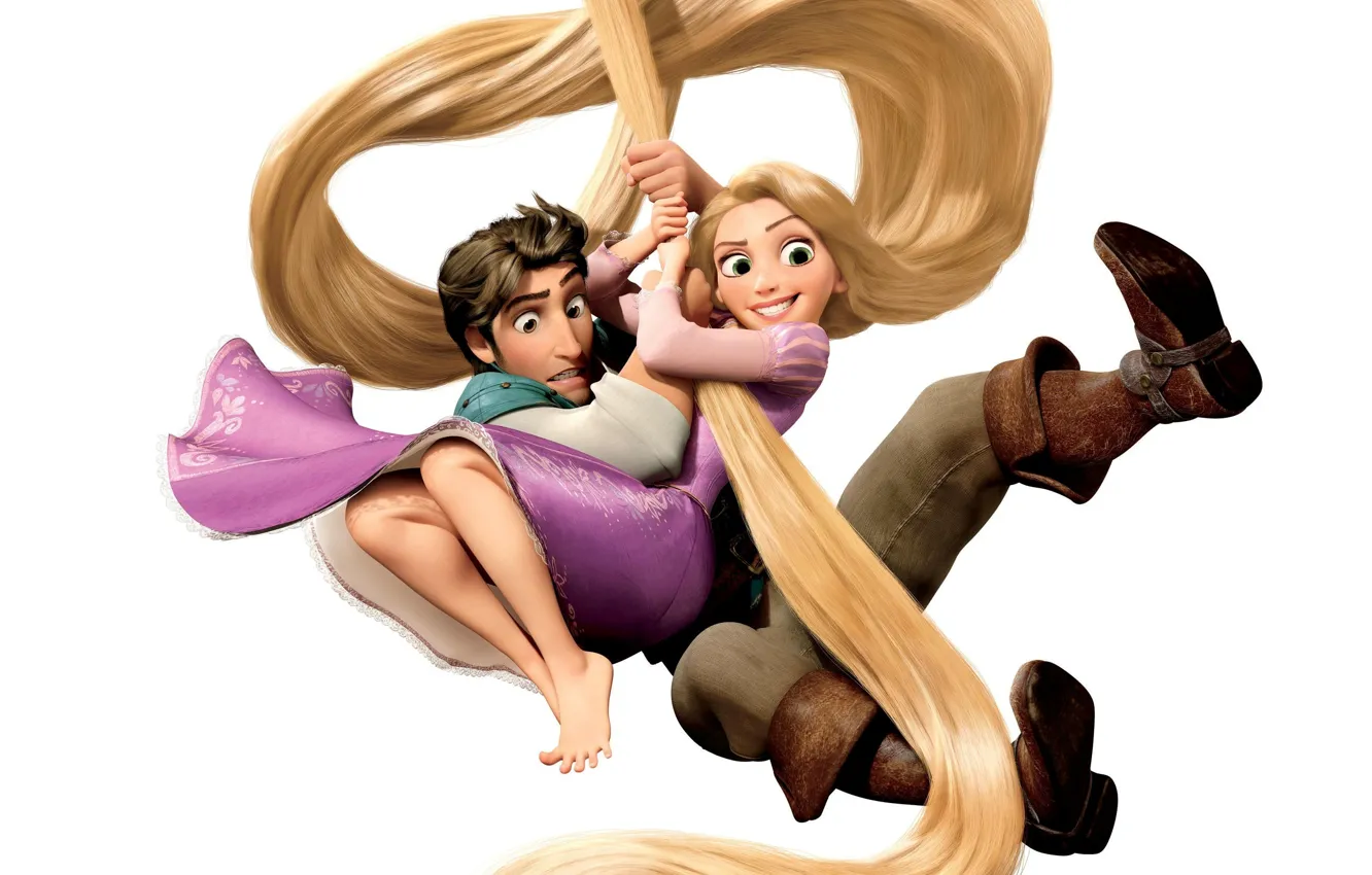 Фото обои волосы, Рапунцель, принцесса, разбойник, Tangled, Флинн, Rapunzel, запутанная история