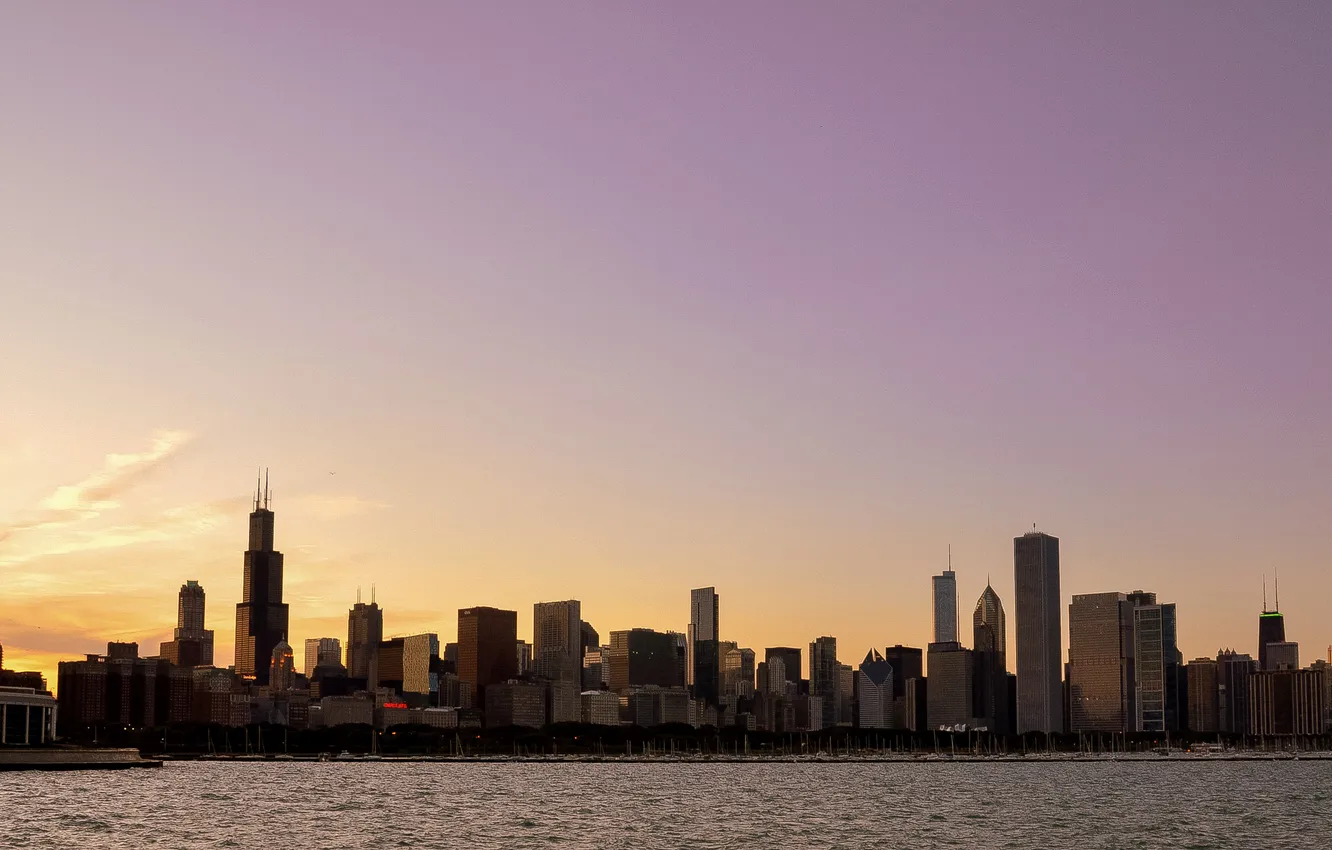Фото обои город, яхты, United States, Illinois, панорамма, Chicago Skyline