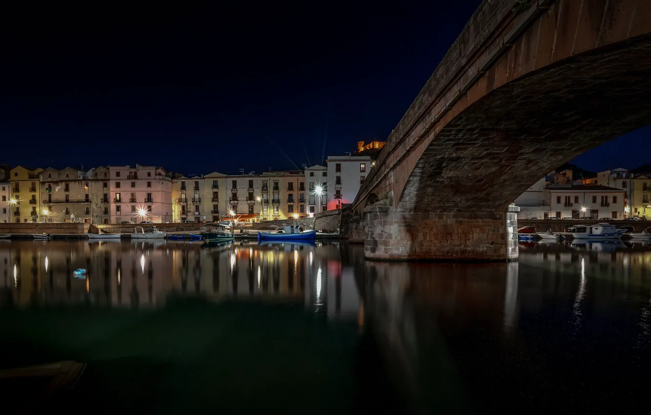 Фото обои ночь, Italy, Sardinia, Bosa