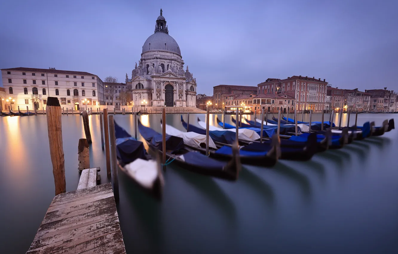 Фото обои здания, дома, Италия, церковь, Венеция, канал, Italy, гондолы
