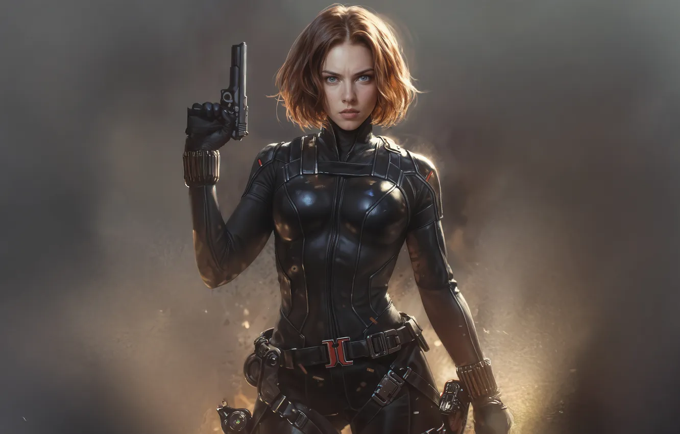 Фото обои Girl, Marvel, Black Widow, Ai Art, AI Generated