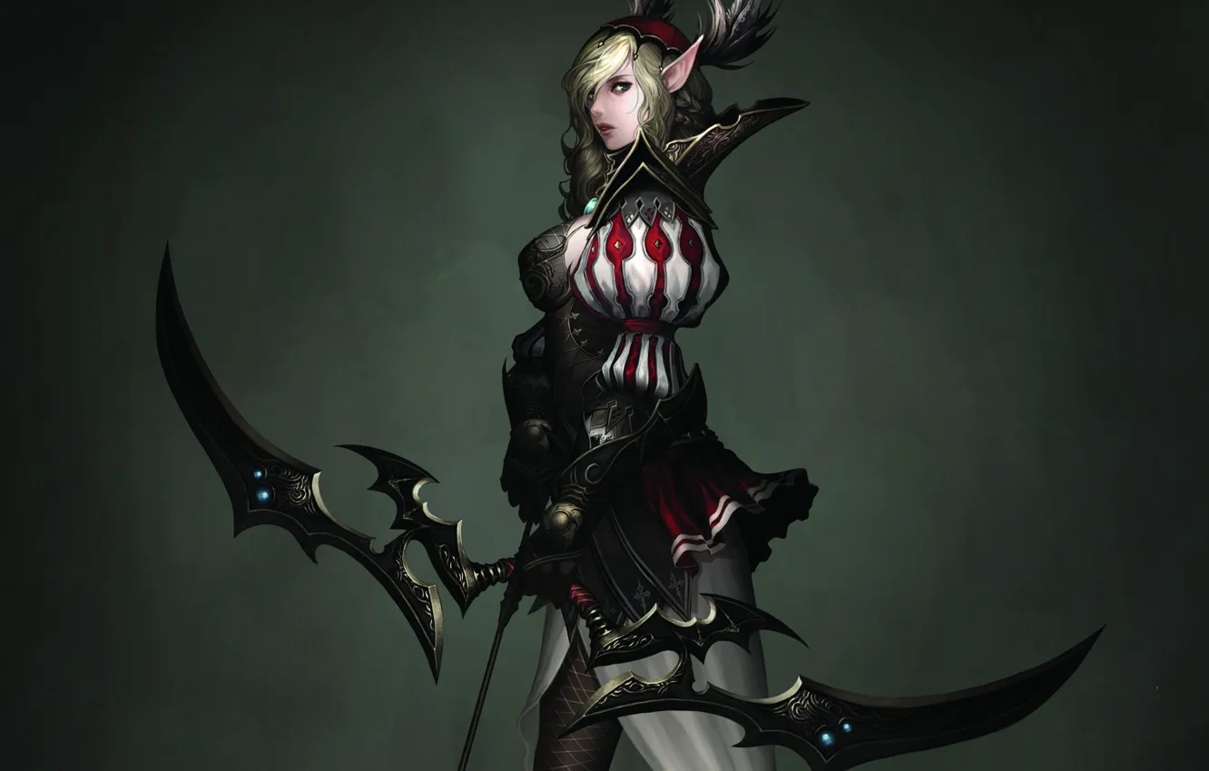 Фото обои девушка, фон, лук, лучница, арт, эльфийка, Atlantica Online