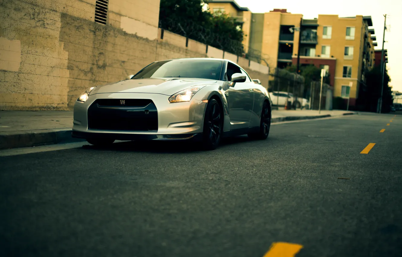 Фото обои город, металик, ниссан, R35, Nissan GT-R