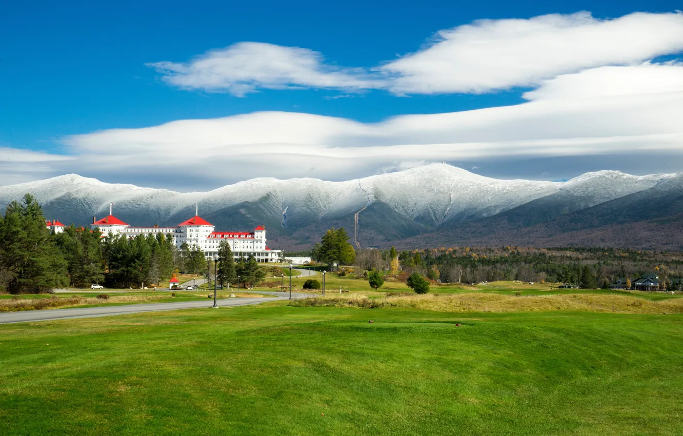 Фото обои облака, горы, США, New Hampshire, Mount Washington Hotel