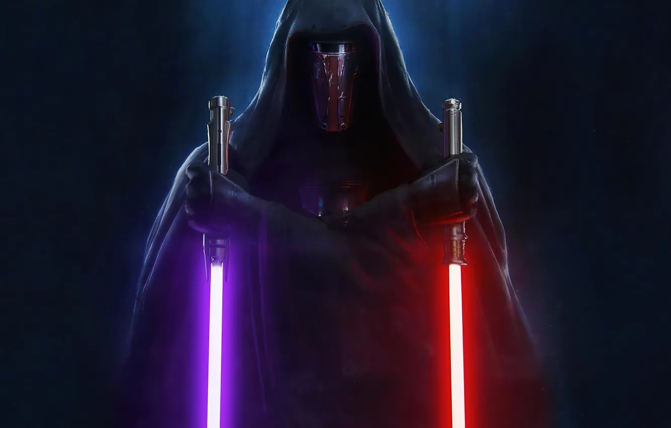 Фото обои тьма, маска, Star Wars, dark, капюшон, перчатки, плащ, мечи
