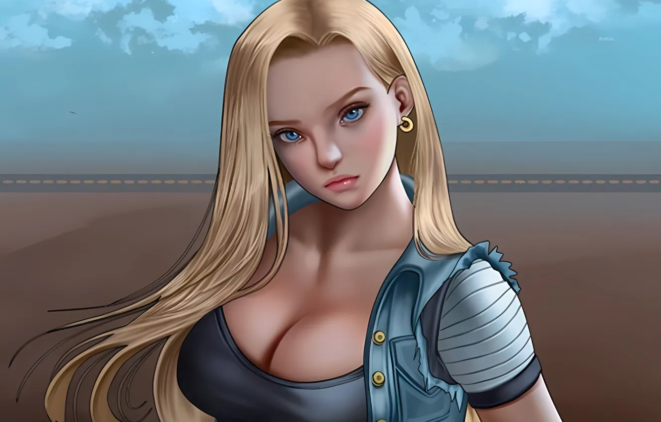Фото обои girl, sexy, cleavage, blouse, long hair, boobs, anime, beautiful