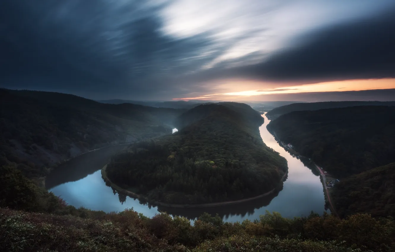 Фото обои лес, река, Германия, Саар, Сааршляйфе