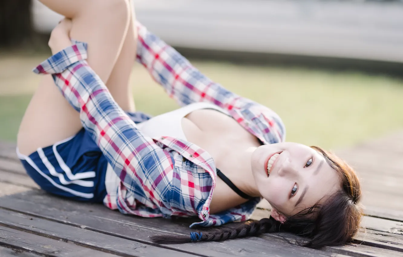 Фото обои улыбка, позитив, азиатка, brown eyes, smile, большая грудь, карие глаза, asian