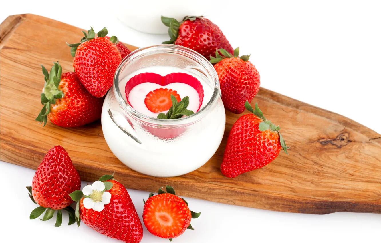 Фото обои клубника, fresh, десерт, ягодки, strawberry, berries, йогурт, yogurt