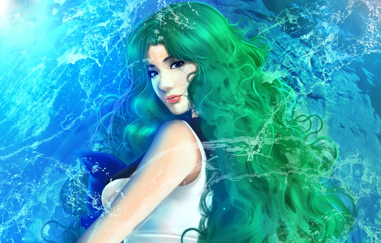 Фото обои вода, девушка, зеленые волосы, Sailor Neptune, Kaiou Michiru, Bishoujo Senshi Sailor Moon