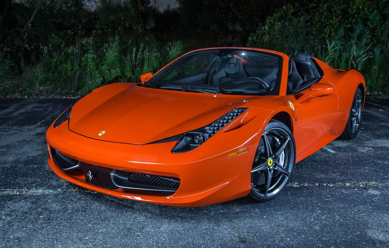 Фото обои Оранжевая, Феррари, Ferrari, Orange, 458, Italia, Spider, Supercar