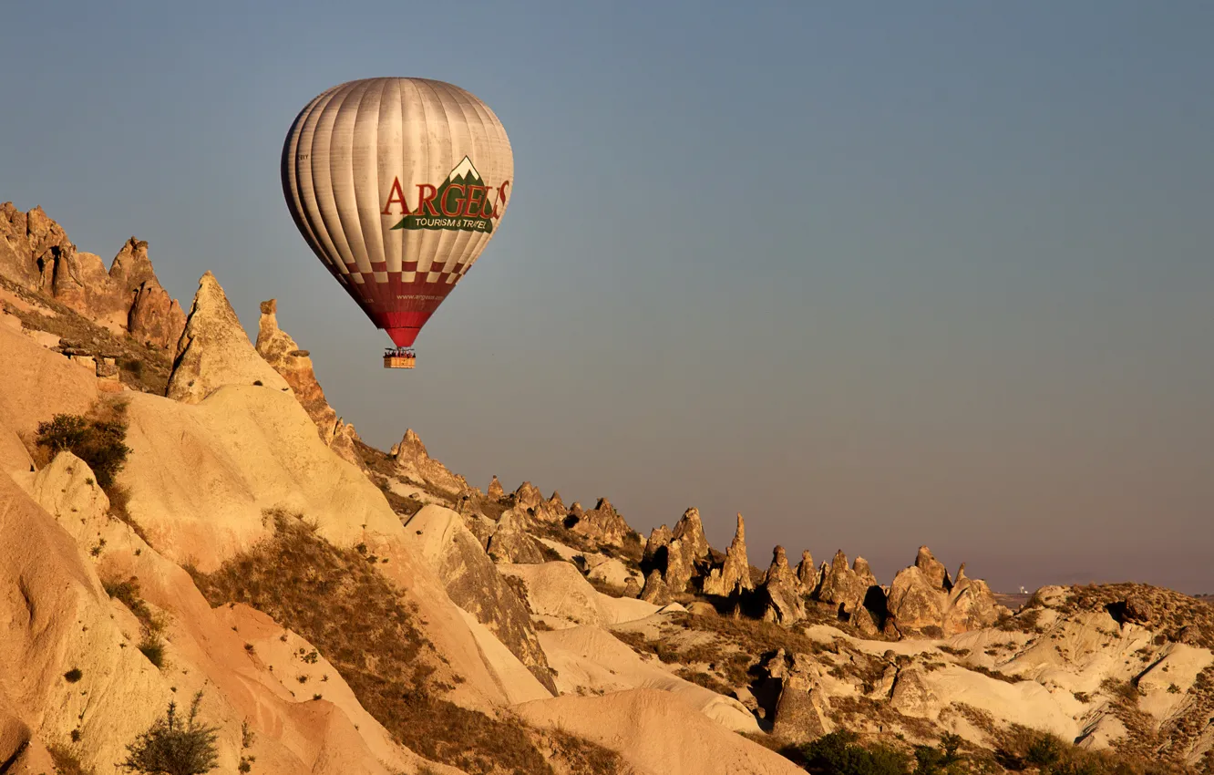 Фото обои небо, горы, воздушный шар, Турция, Каппадокия