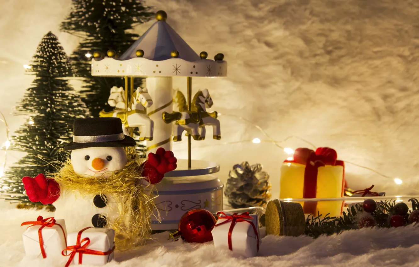 Фото обои зима, снег, снежинки, новый год, Рождество, снеговик, Christmas, winter