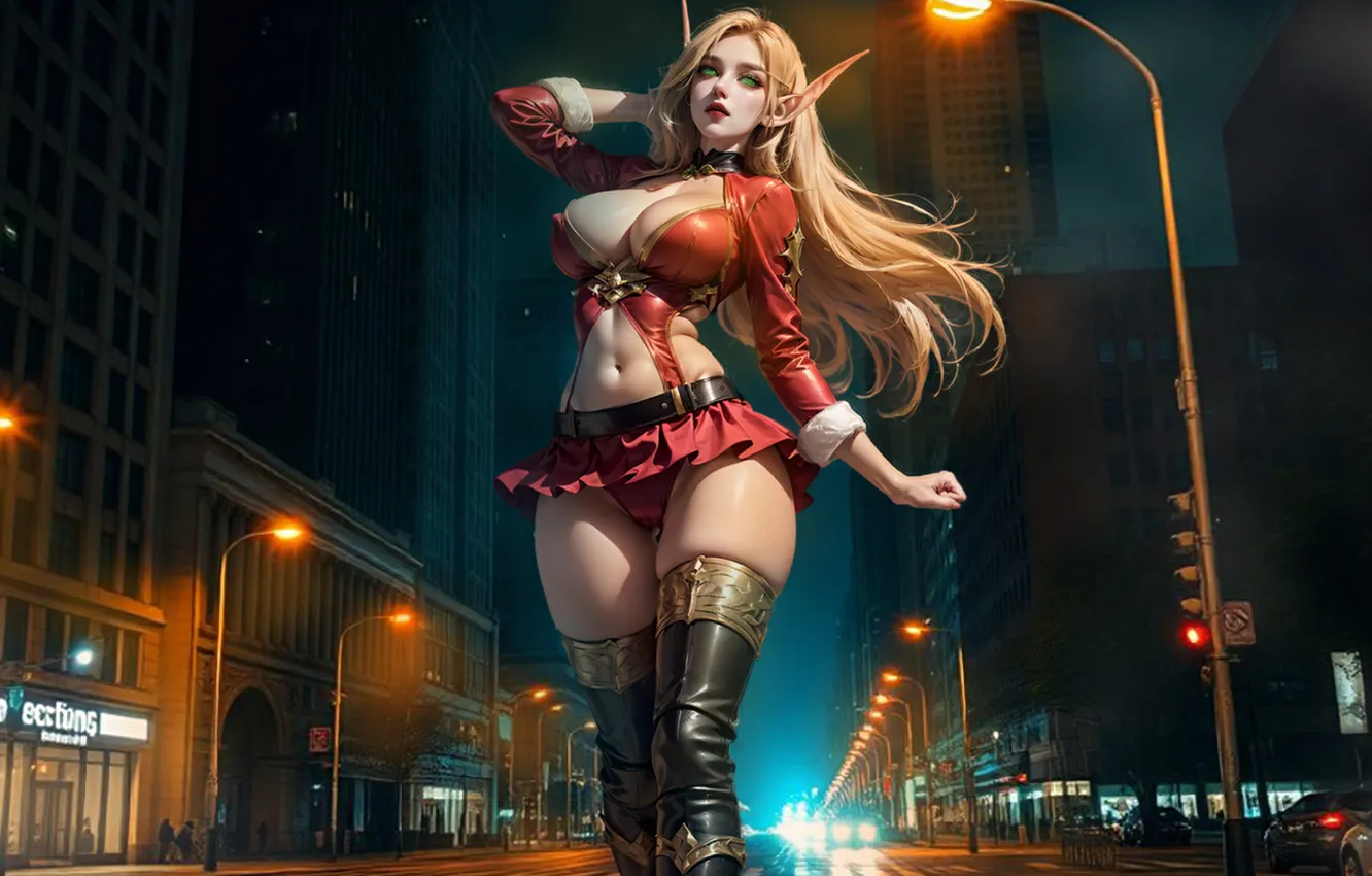 Фото обои девушка, ночь, город, фэнтези