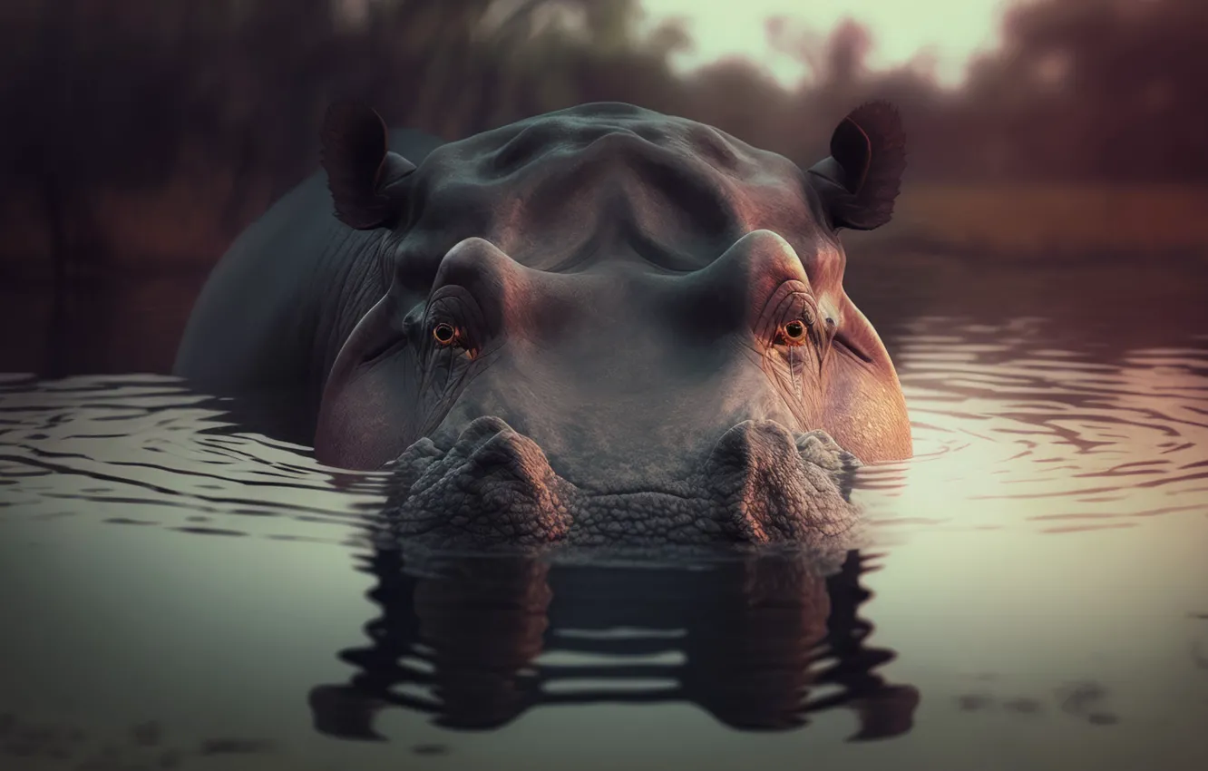 Фото обои animals, nature, water, hippos