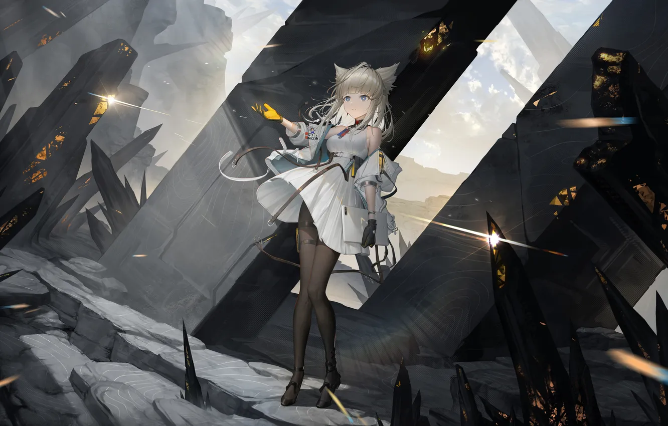 Фото обои девушка, кристаллы, ушки, Arknights, Perlica