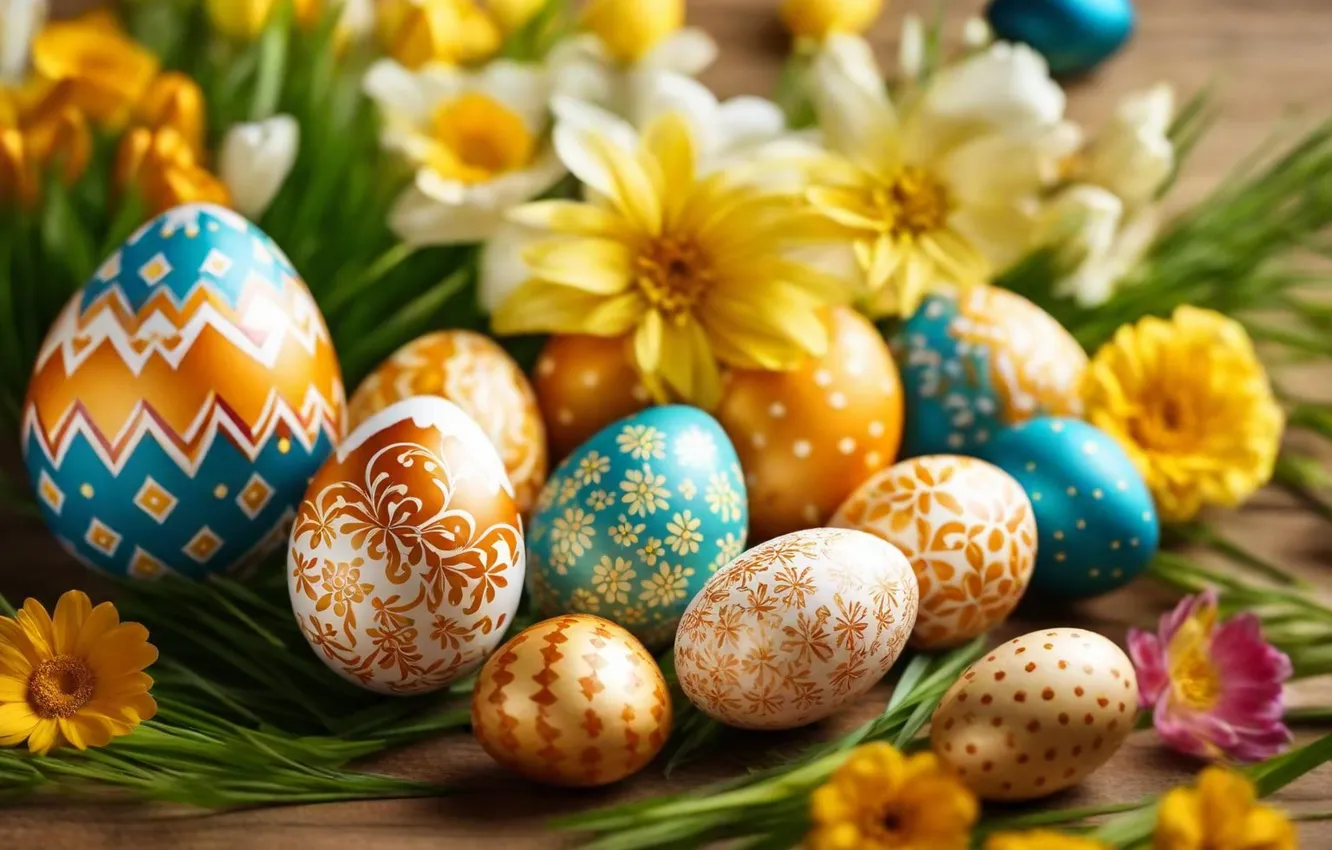 Фото обои цветы, яйца, весна, colorful, Пасха, happy, flowers, spring