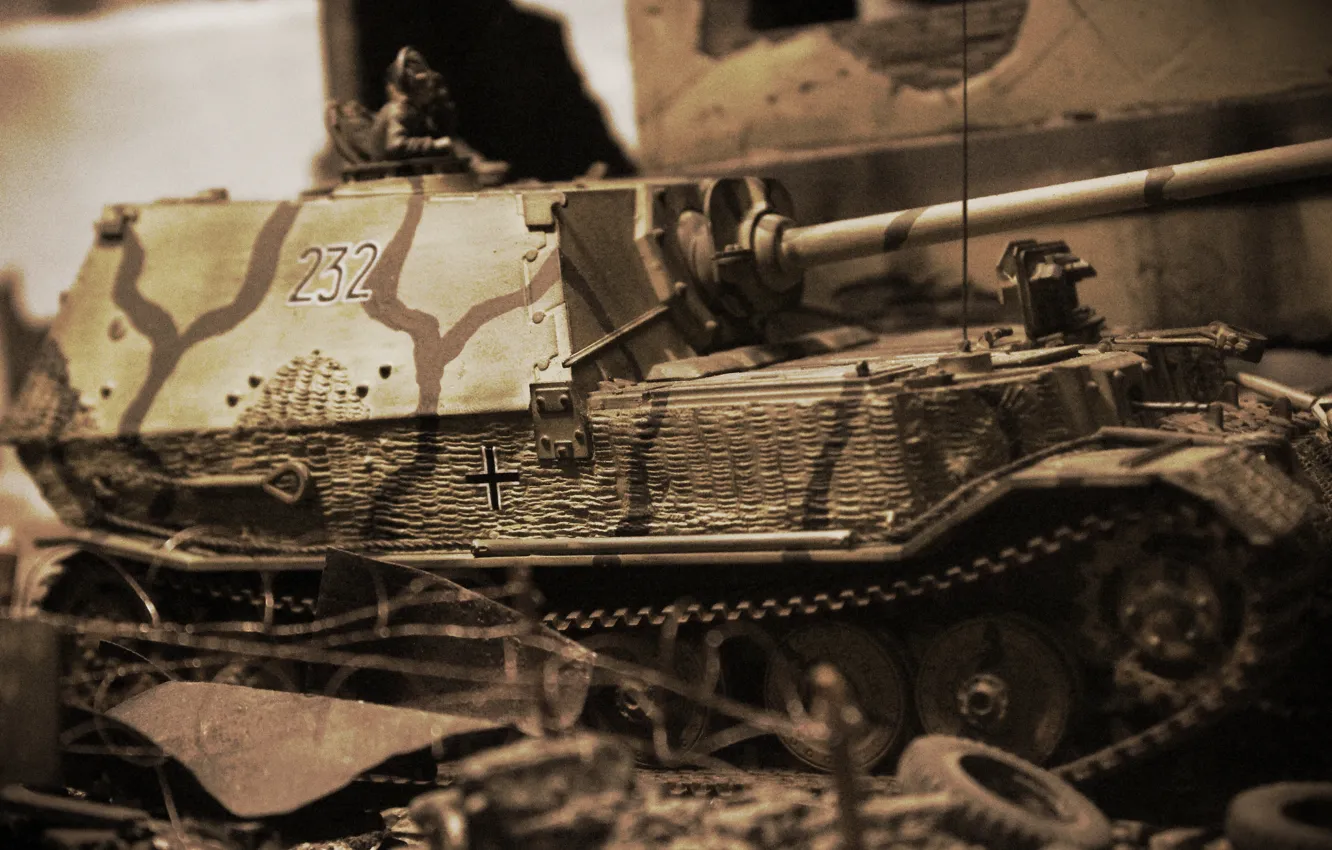 Фото обои игрушка, установка, истребитель танков, Sd.Kfz.184, моделька, самоходно-артиллерийская, Еlefant