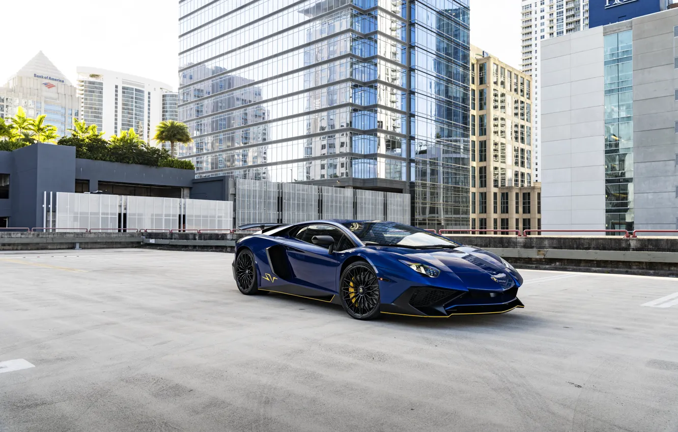 Фото обои Lamborghini, Blue, Aventador