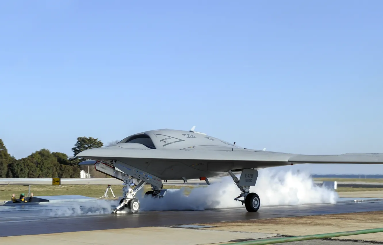 Фото обои боевой, американский, летательный аппарат, беспилотный, X-47B, &quot;Пегас&quot;, &quot;Pegasus&quot;