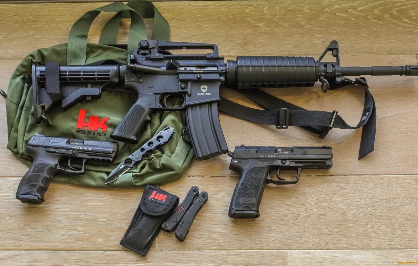 Фото обои пистолеты, сумка, ножи, Автомат, m4a1, heckler &ampamp; koch
