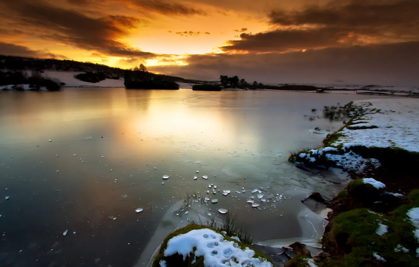 Фото обои лед, зима, небо, закат, осколки, озеро, шотландия, scotland
