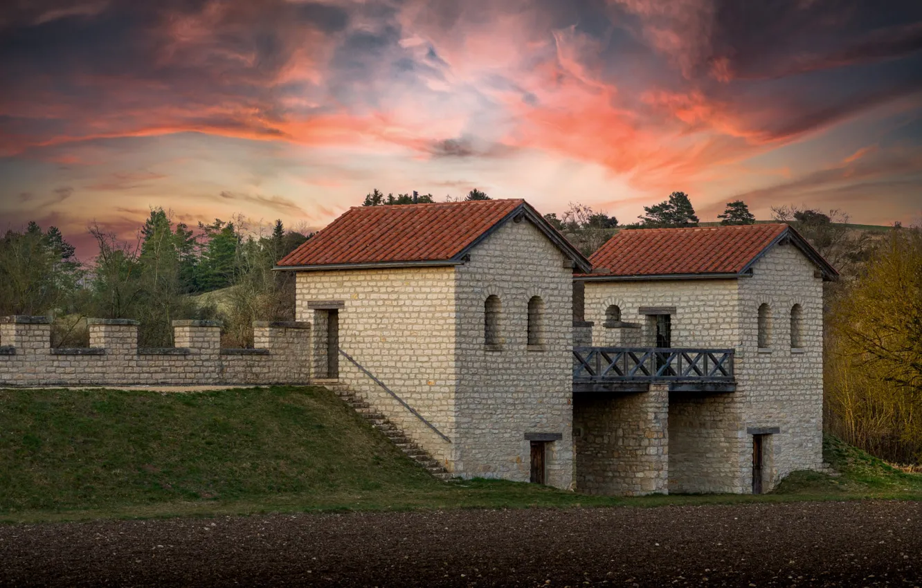 Фото обои природа, ограждение, домики, крепость, башенки
