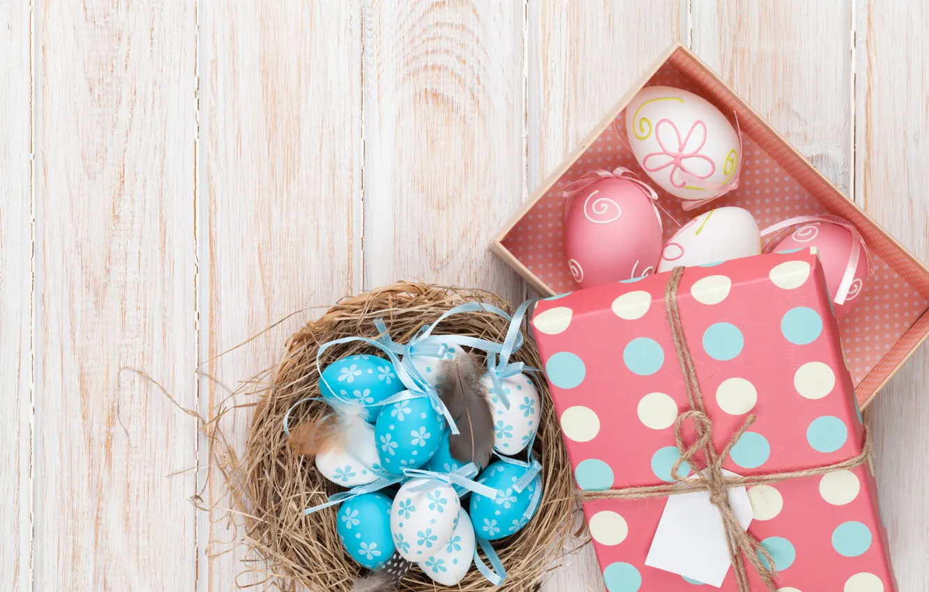 Фото обои Пасха, wood, spring, Easter, eggs, decoration, Happy, яйца крашеные