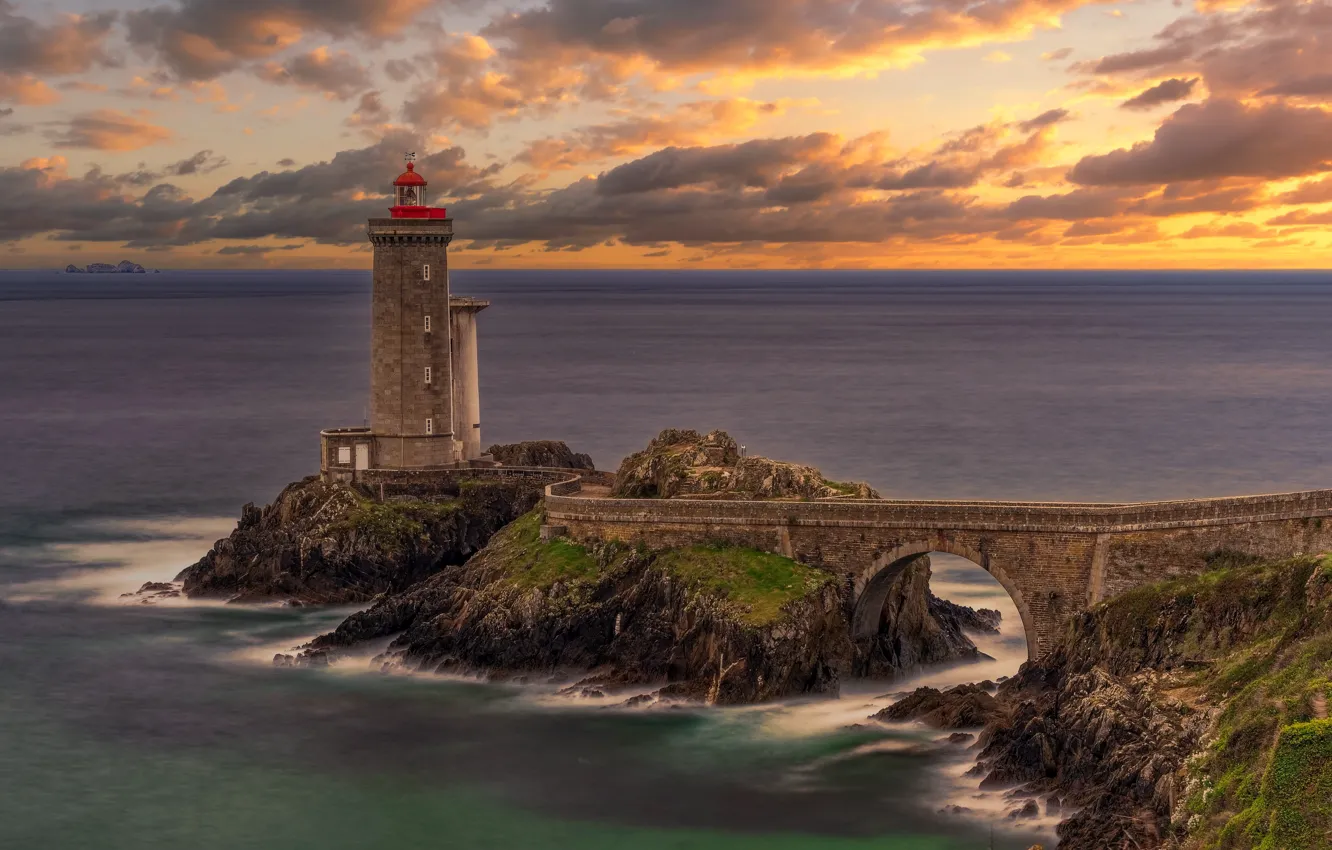 Фото обои France, Rocks, Brittany, Seascape, Petit Minou Lighthouse