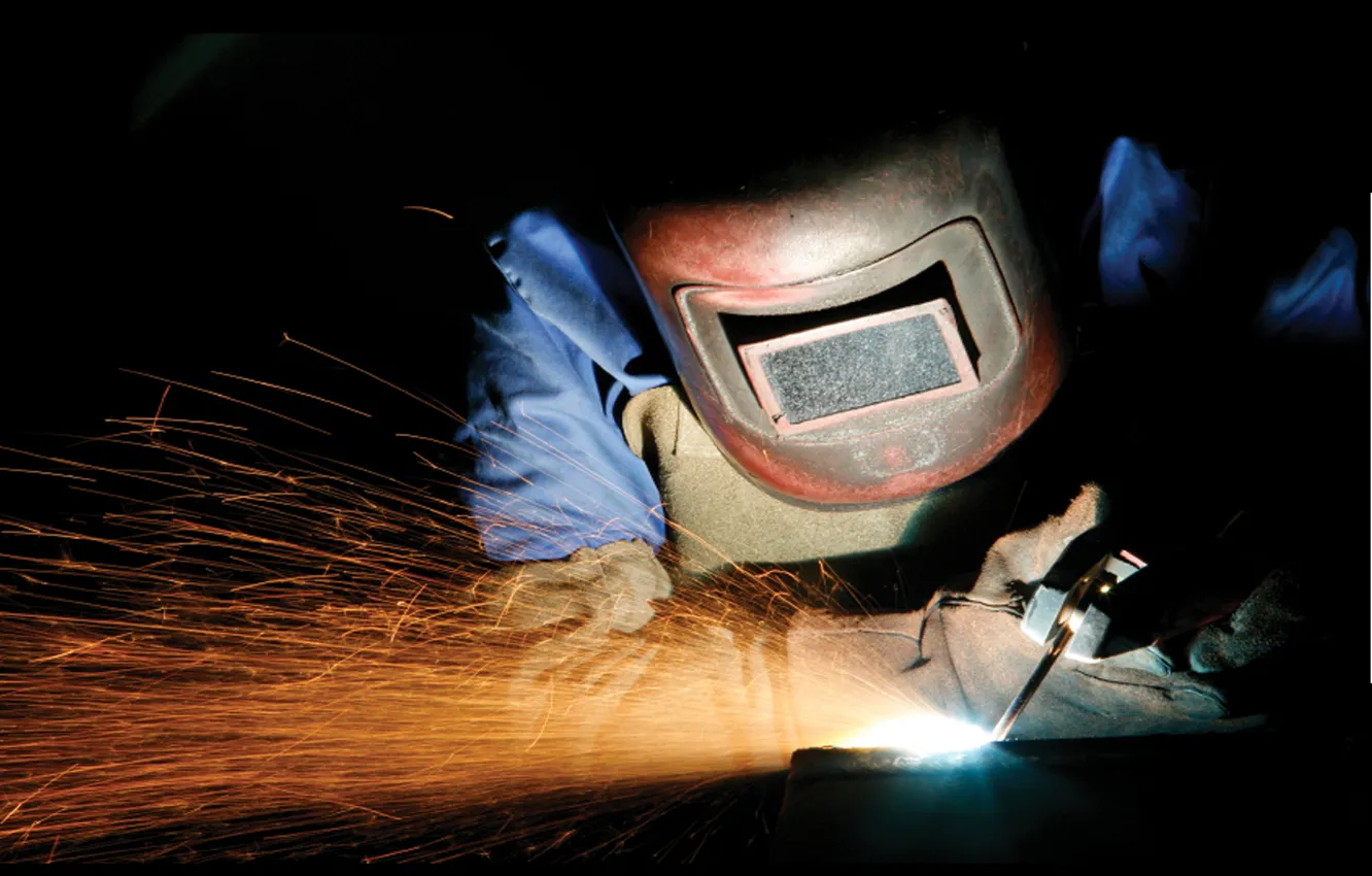 Фото обои sparks, personal protective equipment, welding, electrical arc, steel fabrication