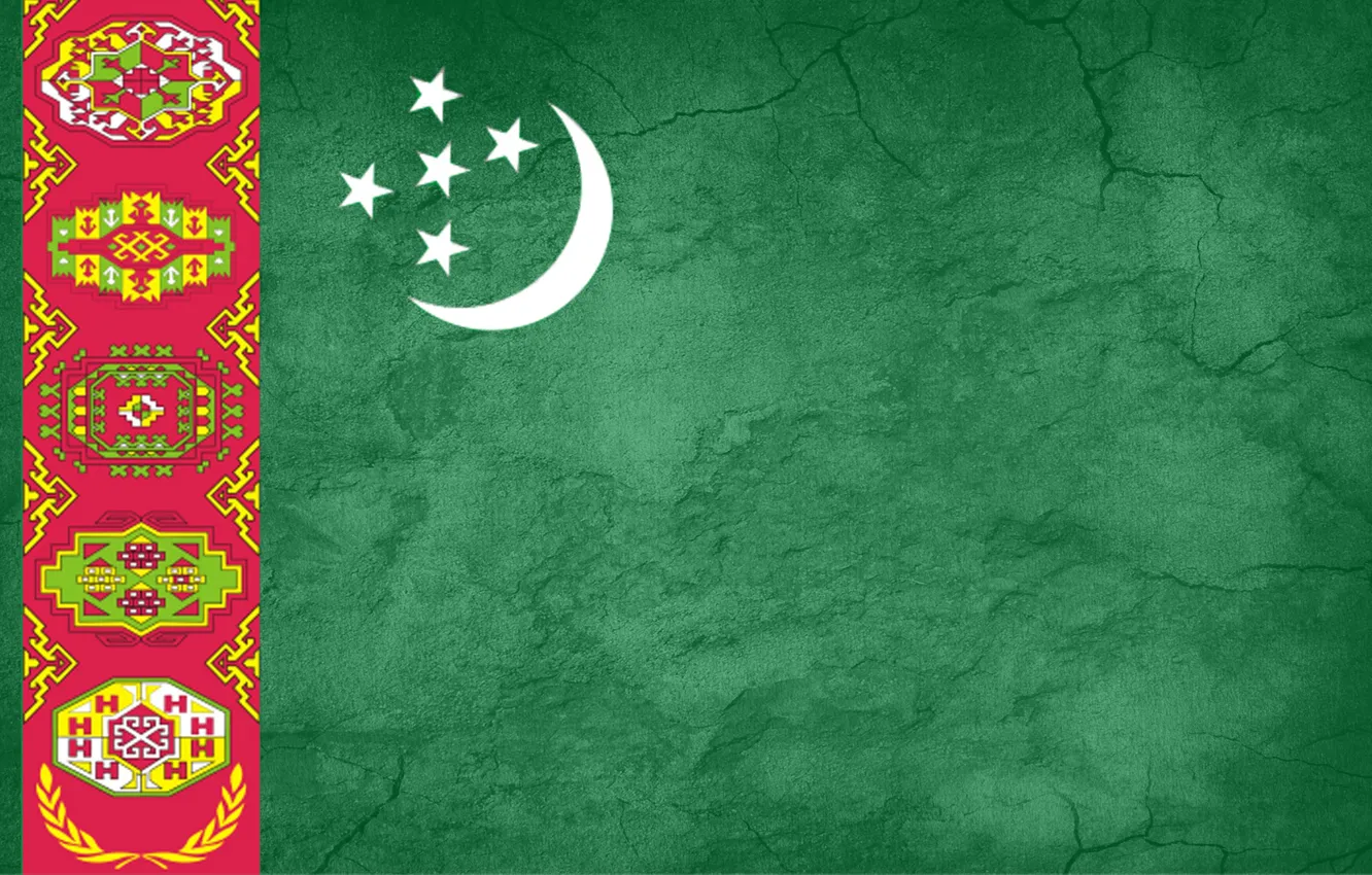 Фото обои green, ornament, Turkmenistan, Baydak, welayat, flag save, Turkmenistan flag