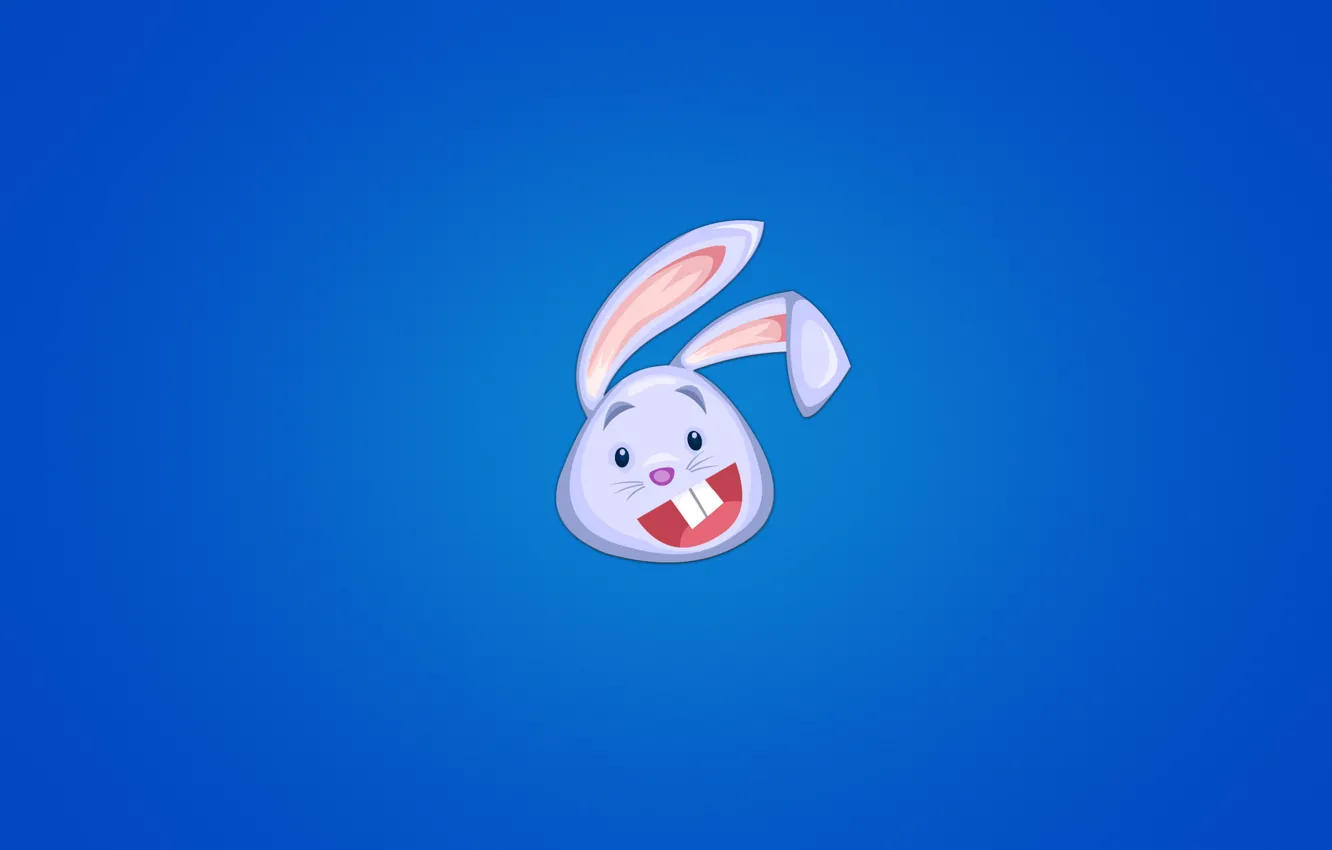 Фото обои животное, заяц, минимализм, голова, кролик, синий фон, rabbit, счастливый