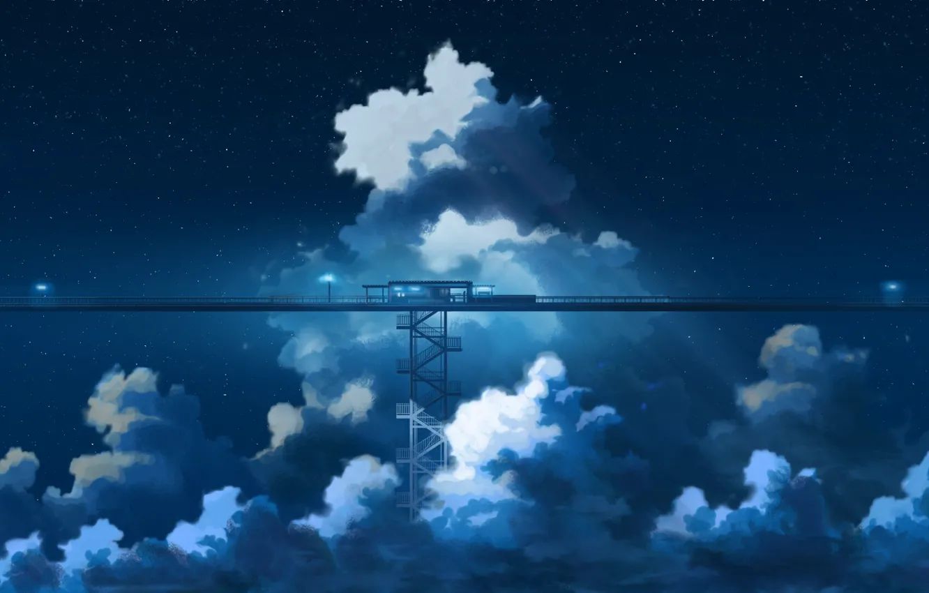 Фото обои небо, облака, ночь, аниме