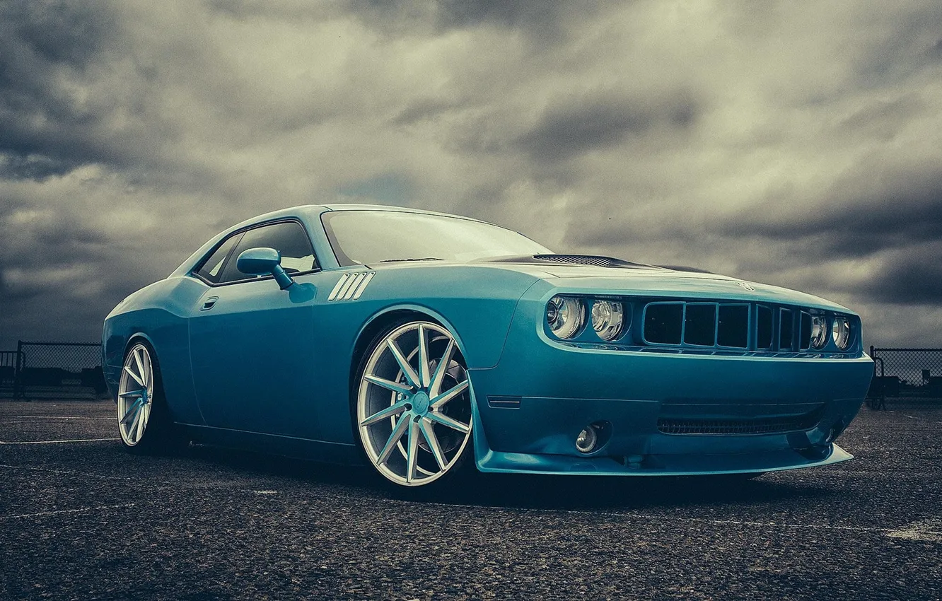 Фото обои синий, Dodge, Challenger, мускул кар, додж, blue, muscle car, front