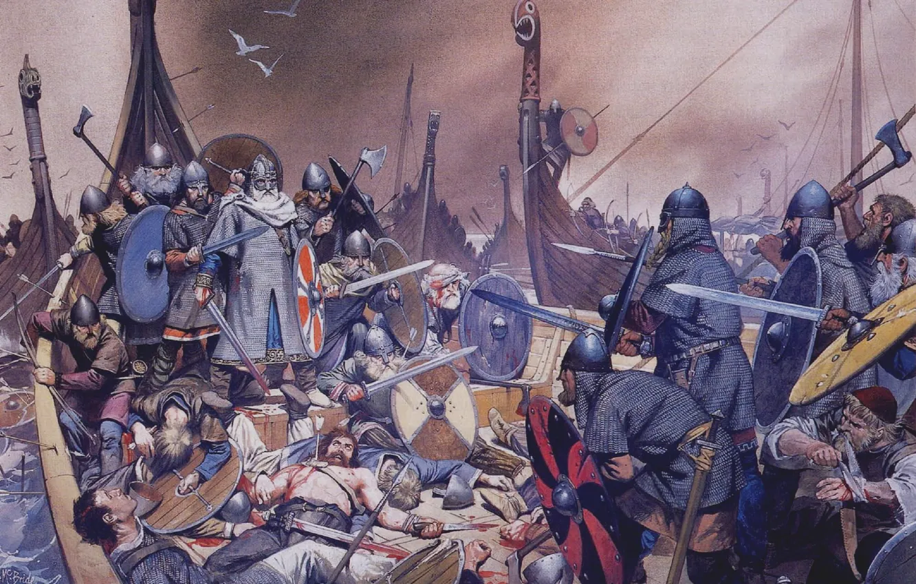 Фото обои Бой, Битва, Воины, Мечи, Shields, Battle, Vikings, Викинги