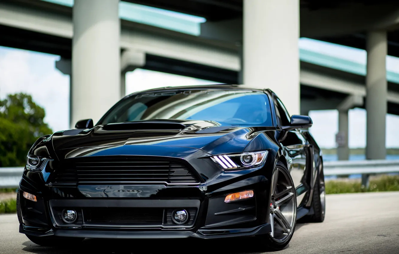 Фото обои Mustang, Ford, Black, 5.0, Vossen