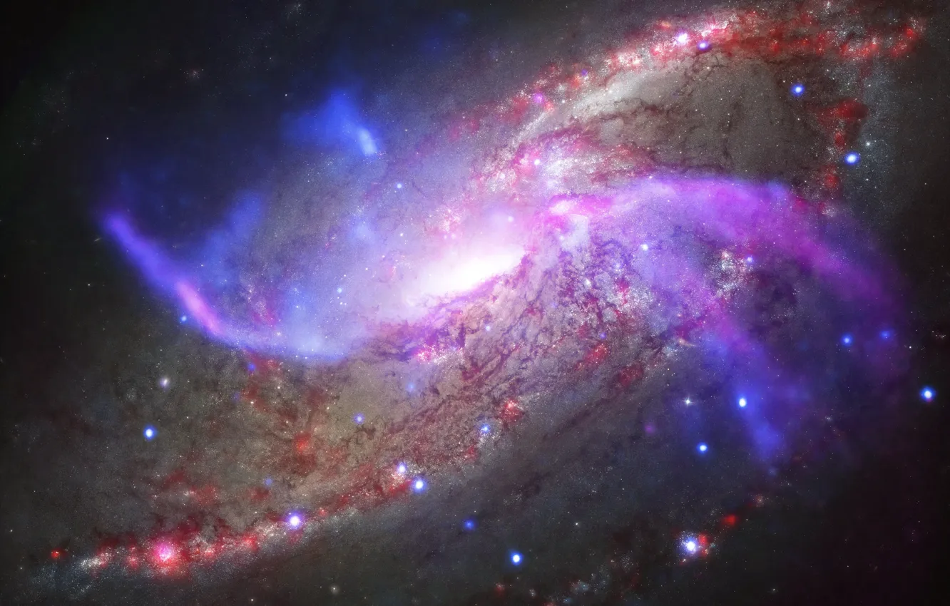 Фото обои космос, спиральная галактика, M106, NGC 4258, black hole, чёрная дыра, Spiral galaxy