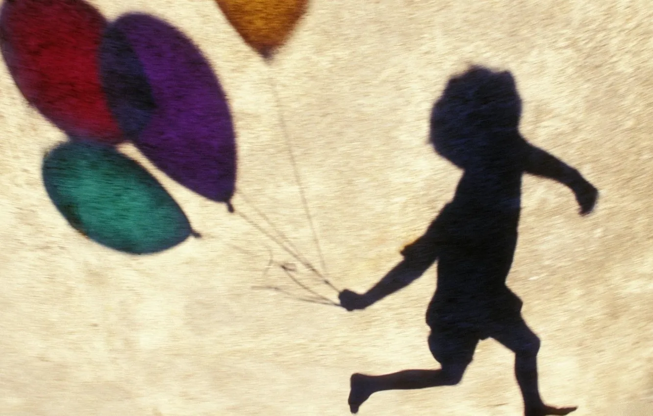 Фото обои радость, воздушные шары, обои, тень, мальчик