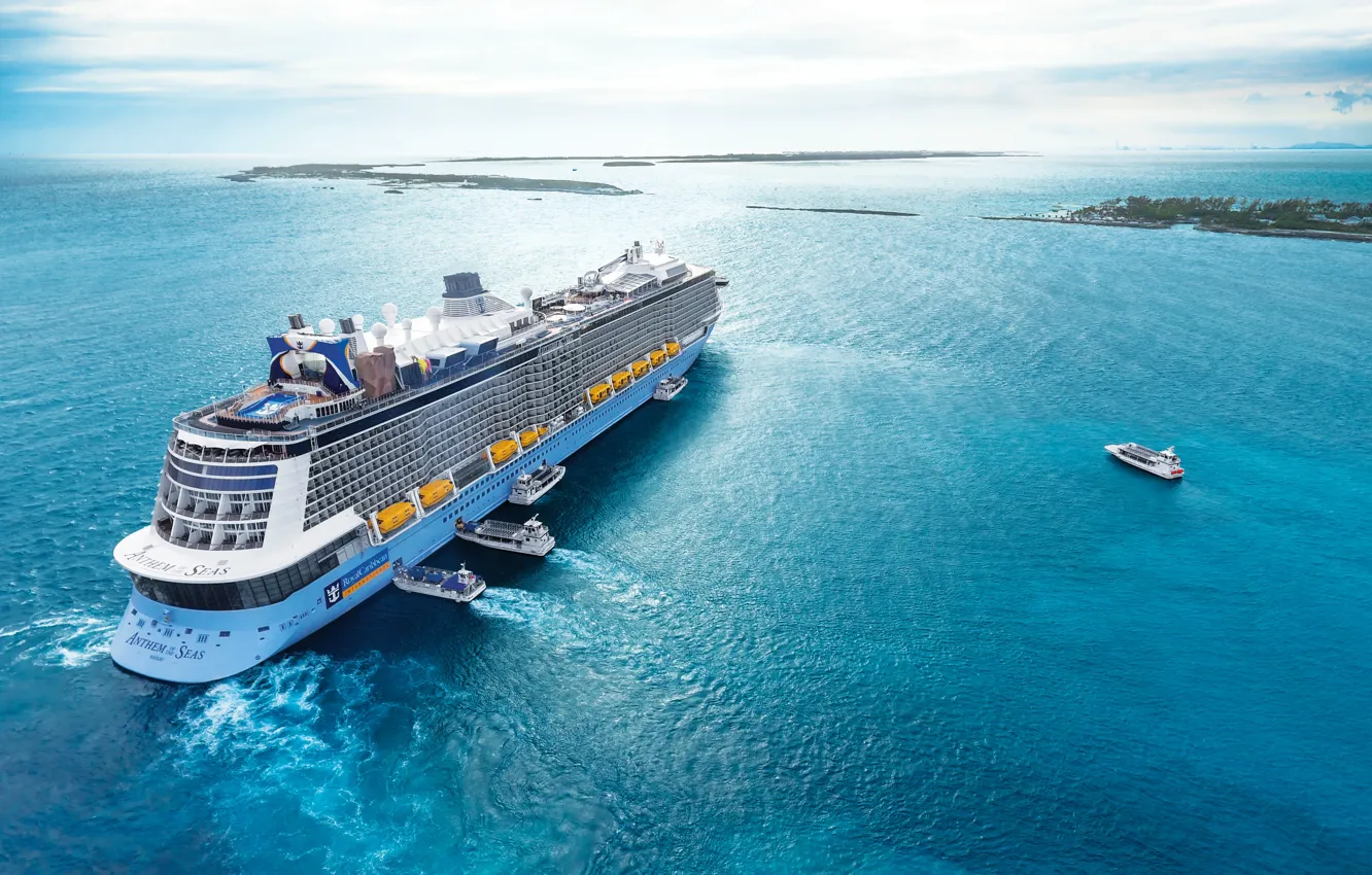 Фото обои Океан, Море, Лайнер, Судно, Royal Caribbean International, Пассажирское судно, Cruise Ship, Паром