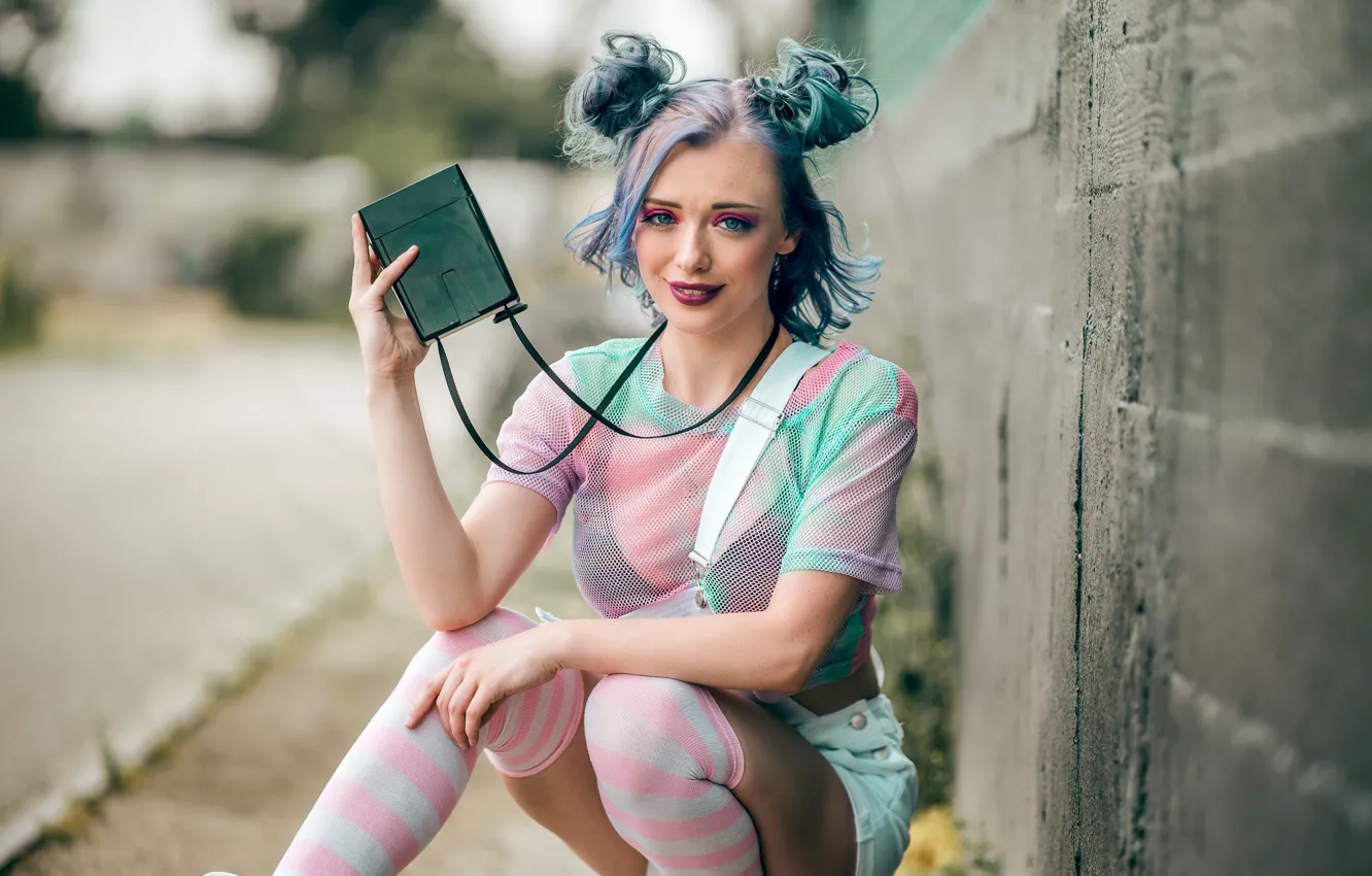 Фото обои девушка, фон, камера