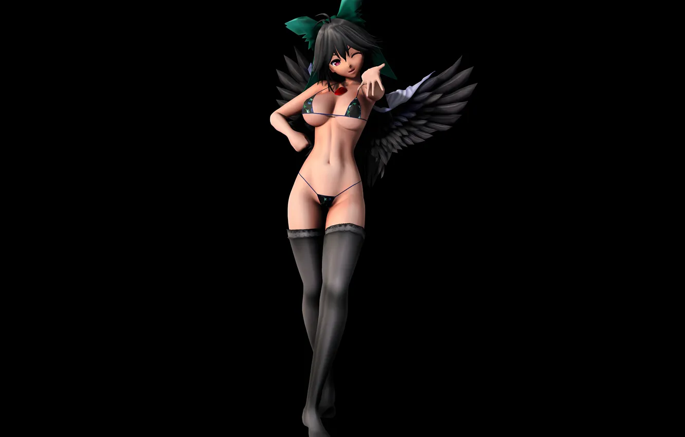 Фото обои girl, sexy, cleavage, thighhighs, long hair, legs, boobs, anime