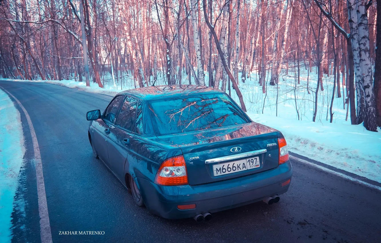 Фото обои зима, дорога, машина, авто, Москва, auto, выхлоп, LADA