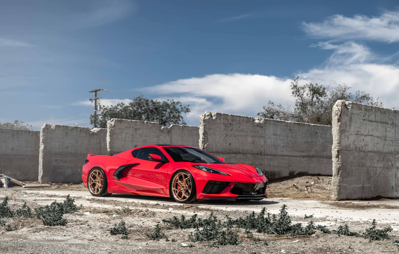 Фото обои Corvette, Chevrolet, Red, Gold, Wheels