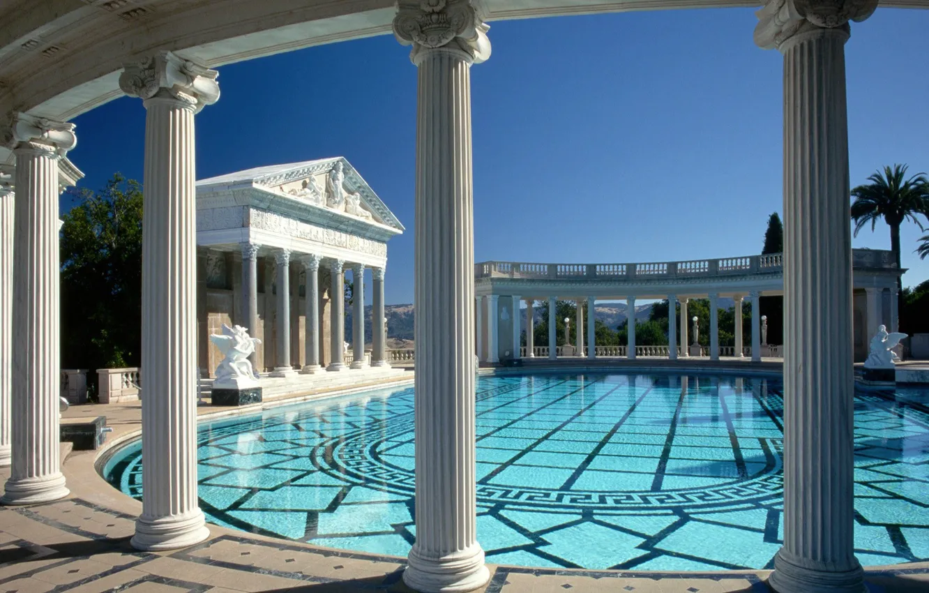 Фото обои Калифорния, колонны, США, архитектура, Hearst Castle, Сан-Симеон, бассейн Нептуна