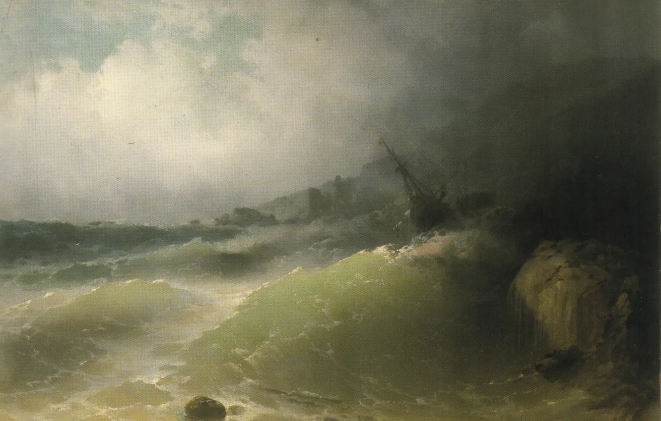 Фото обои картина, морской пейзаж, Кораблекрушение, Иван Айвазовский
