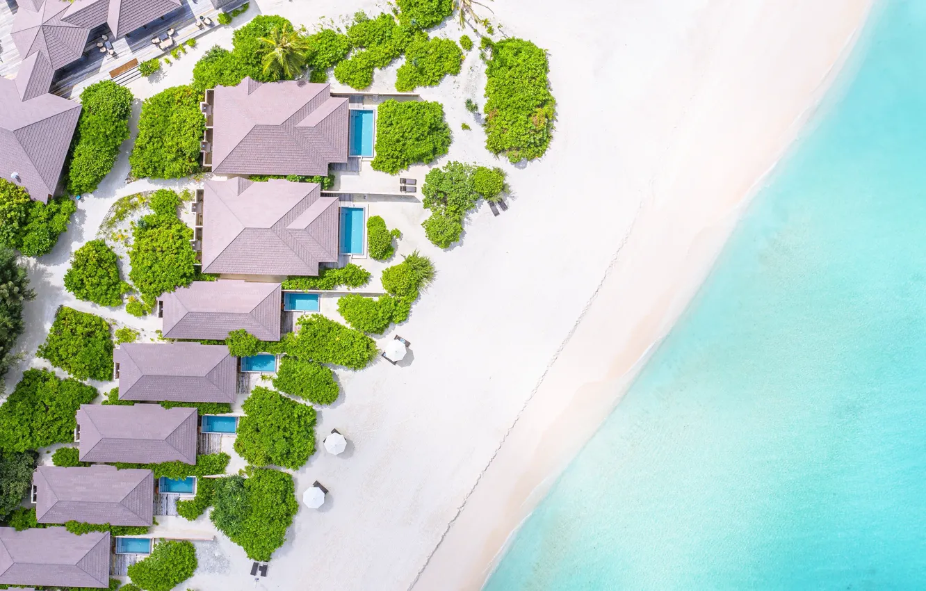 Фото обои тропики, обои, остров, домики, мальдивы, картинка, Пейзажи, Maldives